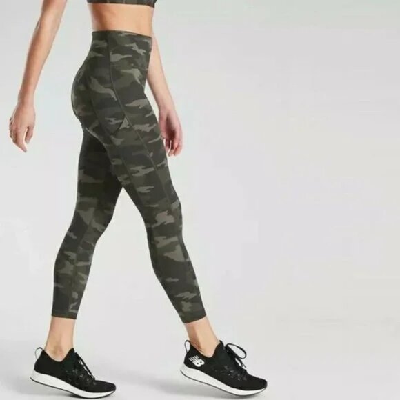 Athleta Ultimate Camo 7/8 Tights Leggings Olive High Rise Pockets size Medium - Picture 1 of 11